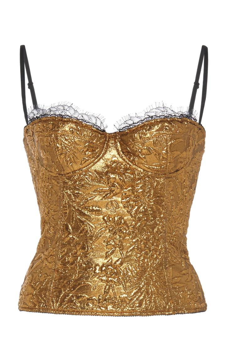 Moda Operandi Dundas Gold-tone Floral Embossed Top Size: 38