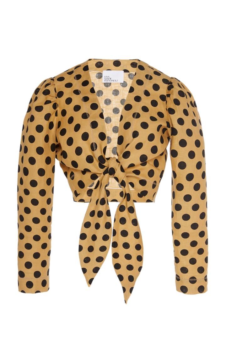 Lisa Marie Fernandez Tie-front Polka-dot Linen Blouse