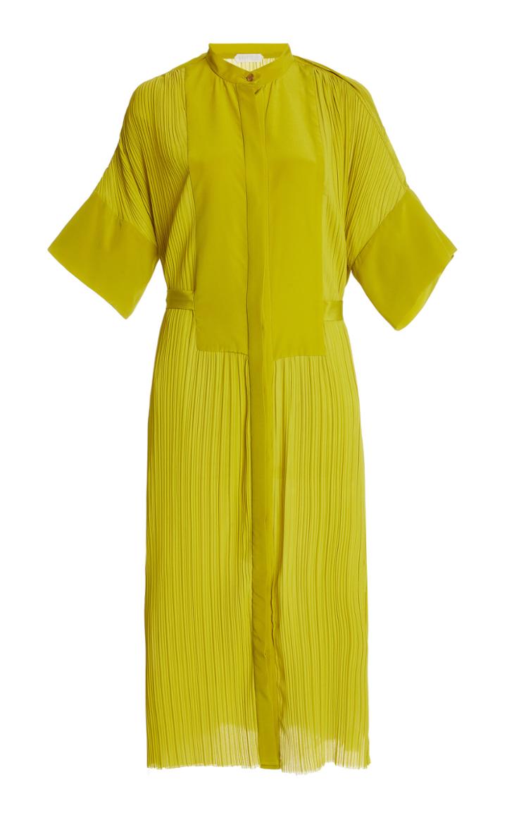 Moda Operandi Unttld Alia Silk-trimmed Pliss Shirt Dress