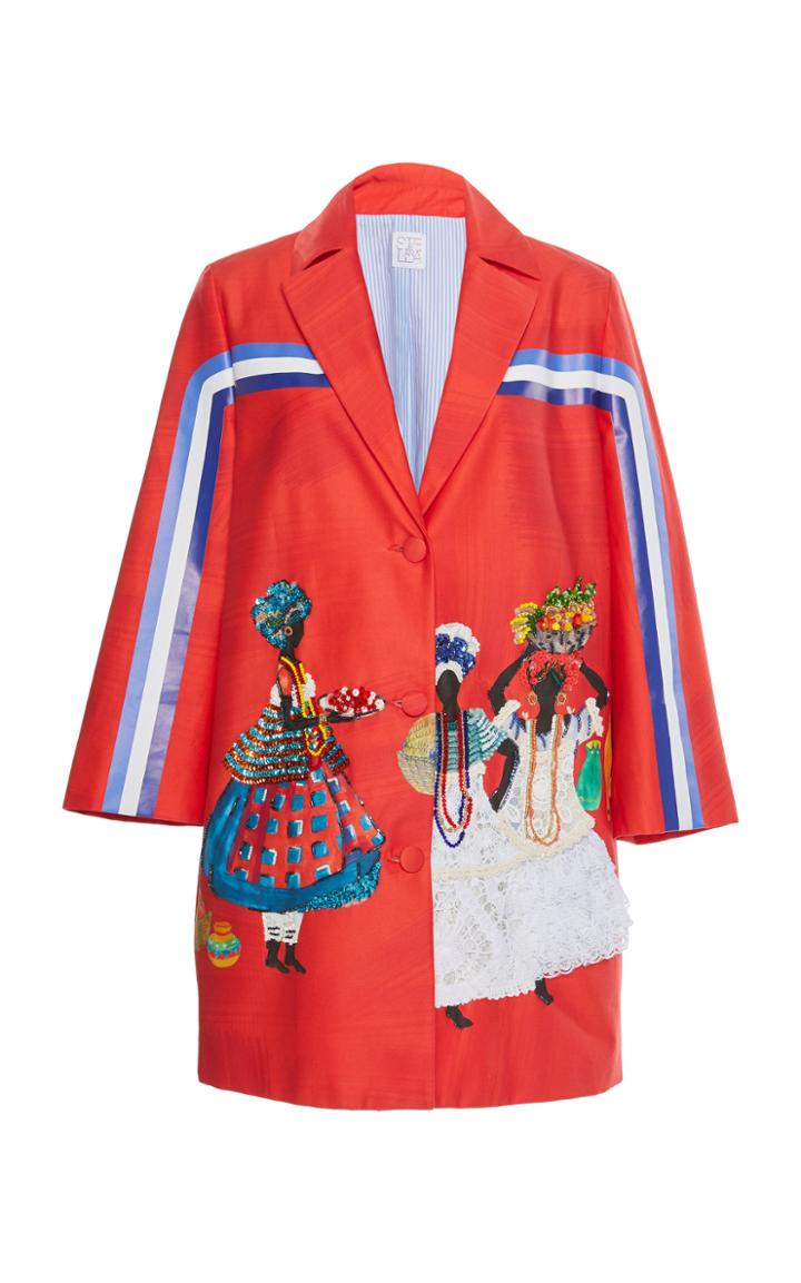 Stella Jean Cropped Sleeve Cotton Blend Jacket