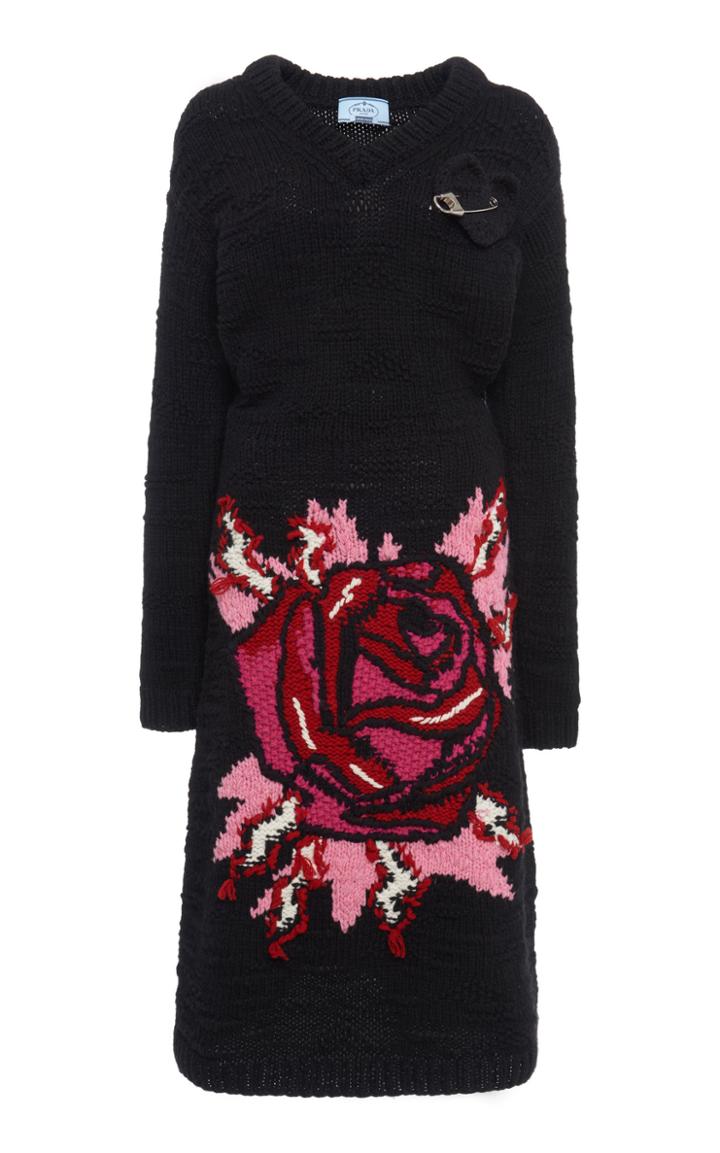 Prada Embellished Intarsia-knit Wool Midi Dress