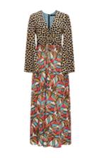 Etro Snow Leopard Drawstring V-neck Dress