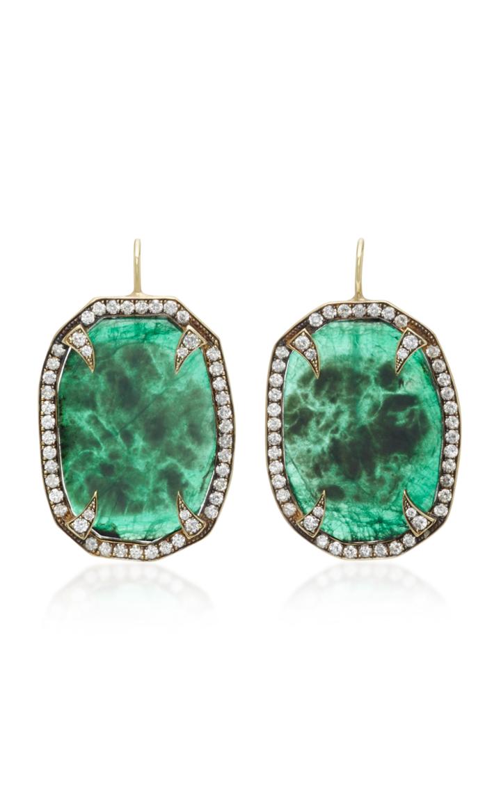 Sylva & Cie Emerald Slice Thorn Earrings With Diamonds