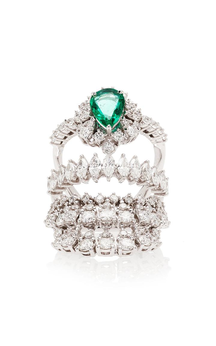 Yeprem Four-tier Stack Illusion Diamond And Emerald Ring