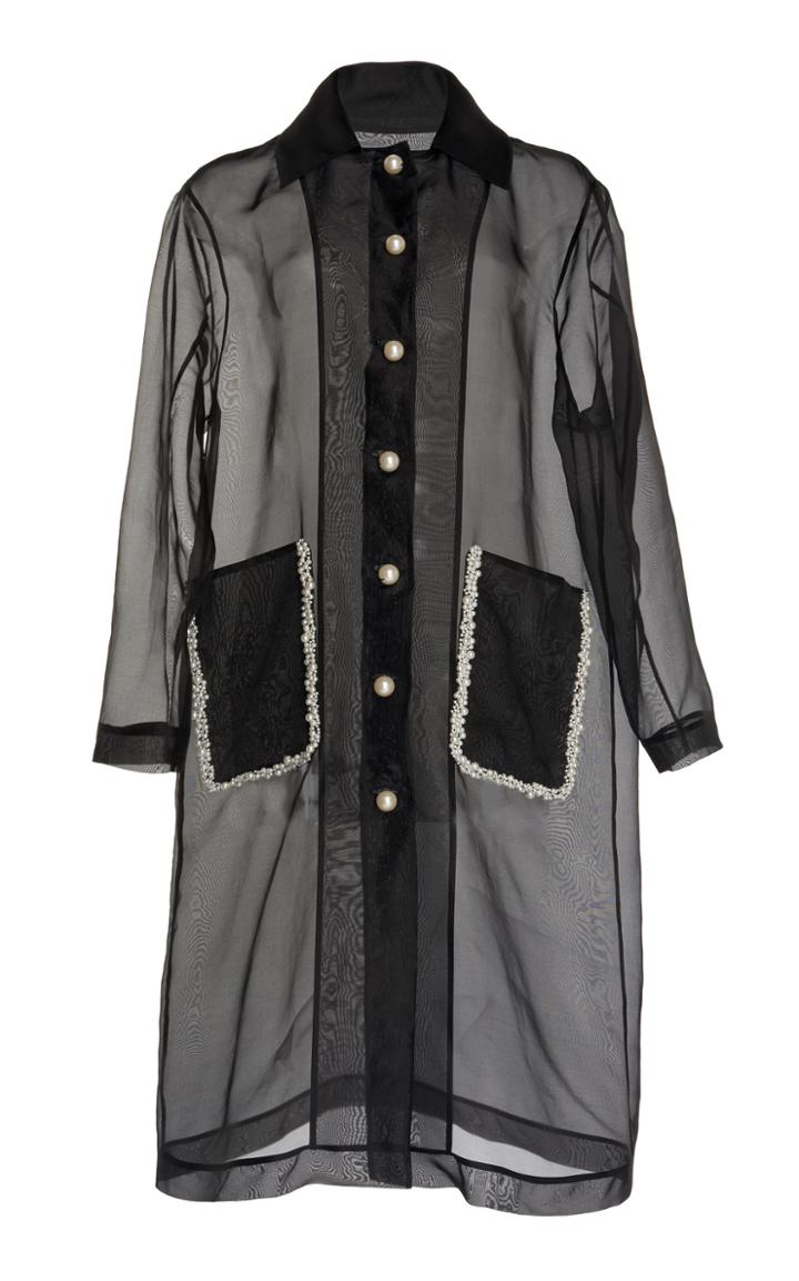 Huishan Zhang Aubree Pearl Embellished Silk Organza Midi Jacket