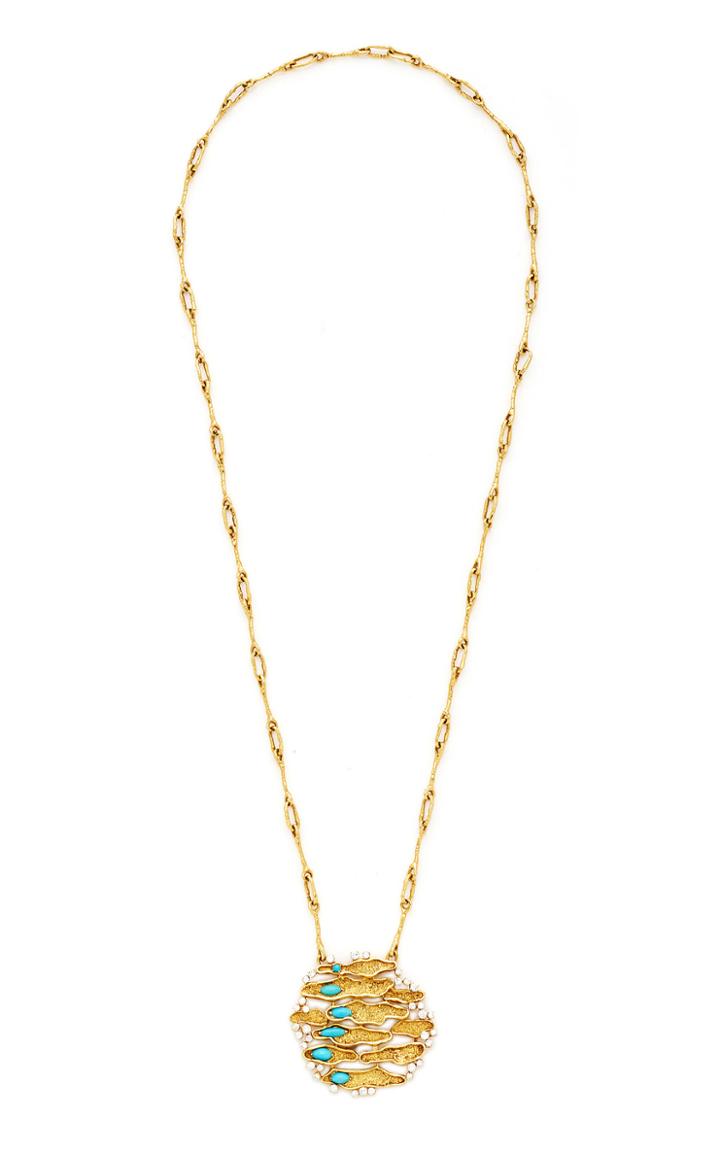 Moda Operandi Particulieres Abstract Disc Pendant With Turqoise And Diamonds, Circa