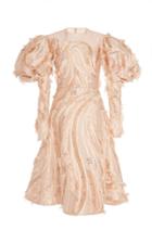 Christian Siriano Frayed Embroidered Tea Length Dress