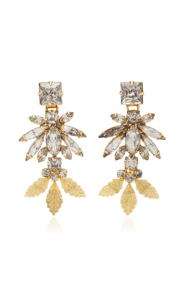 Nicole Romano 18k Gold Triple Leaf Crystal Earrings