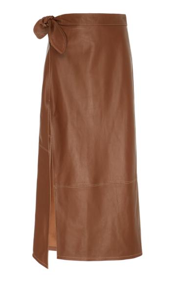 Moda Operandi Staud Duffy Tie-detailed Leather Midi Skirt Size: 00