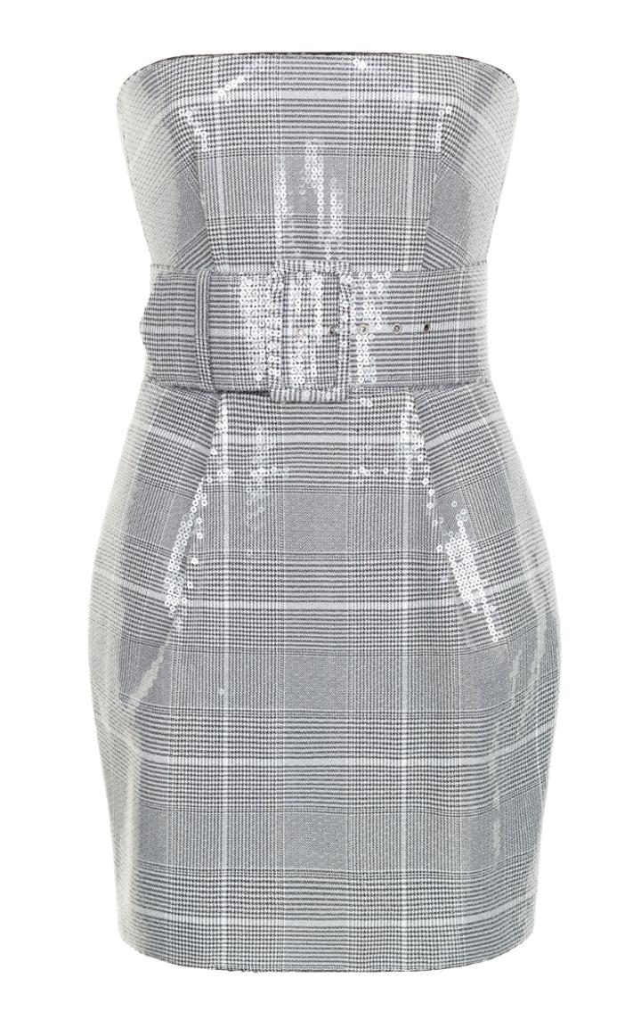 Rasario Strapless Sequined Plaid Dress