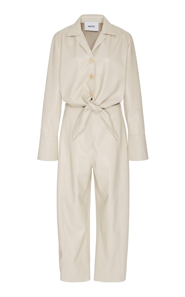 Nanushka Ana Tie Front Vegan Leather Jumpsuit