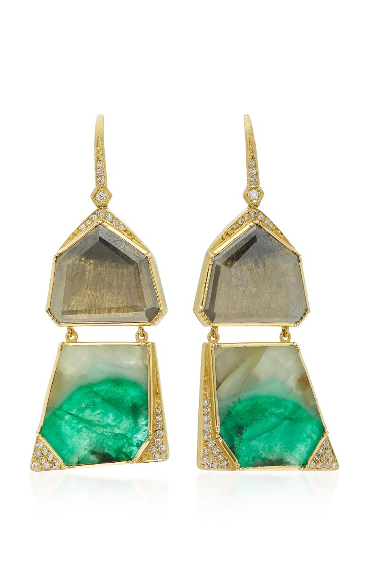 Brooke Gregson Barragan Geo Diamond Slice Emerald Drop Earrings