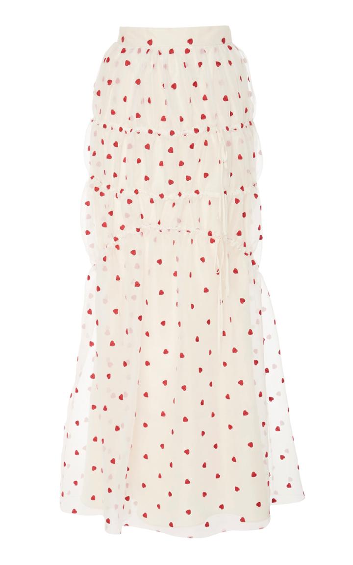 Brock Collection Pine Gathered Heart-print Silk-blend Skirt