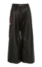 Zuhair Murad Lotus Embroidered Cropped Leather Trousers