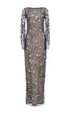 Monique Lhuillier Floral Embroidered Long Sleeve Gown