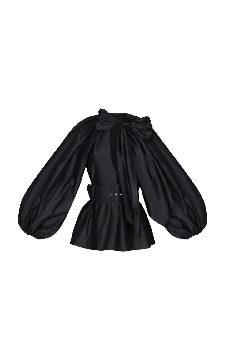 Rasario Peasant Sleeve Silk Satin Blouse