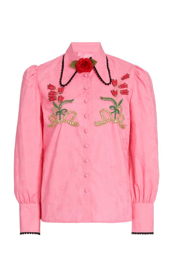 Moda Operandi Rodarte Embroidered Poplin Lace-trimmed Blouse