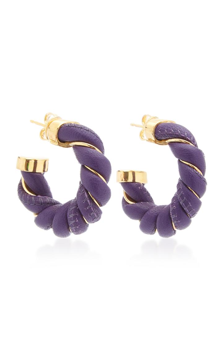 Bottega Veneta Twisted Leather Gold-tone Hoop Earrings