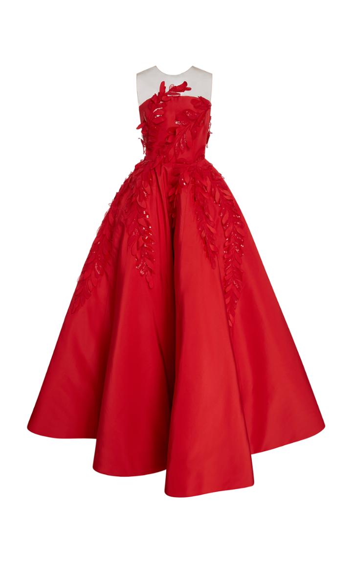 Oscar De La Renta Illusion Sequin Embroidered Gown