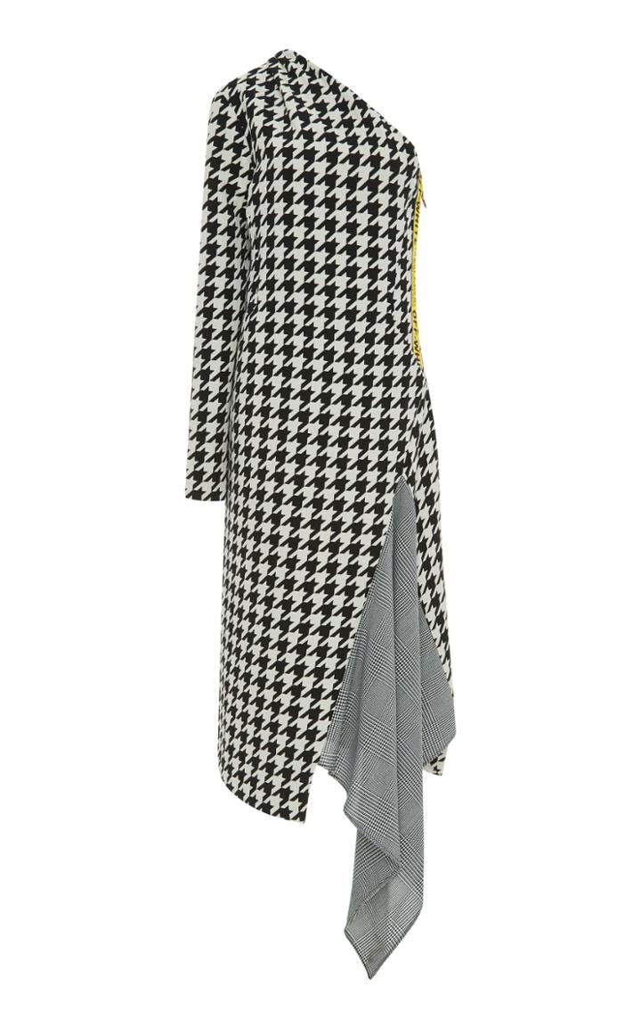Off-white C/o Virgil Abloh One-shoulder Pied De Poule Wool-blend Midi Dress