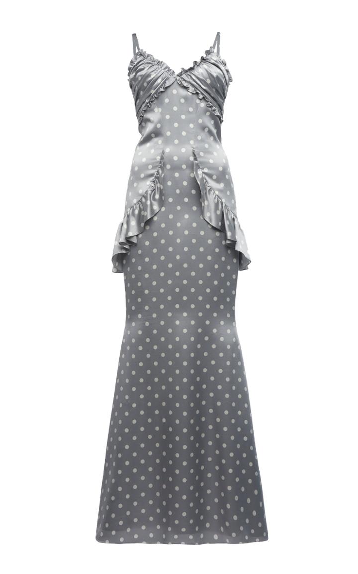 Moda Operandi Alessandra Rich Polka Dot Satin Peplum Dress