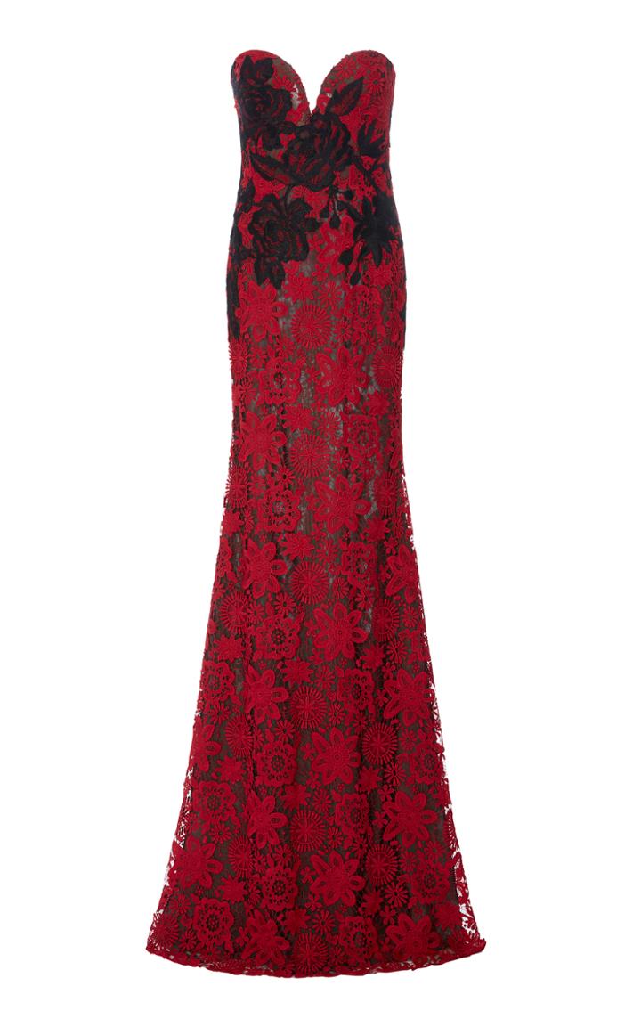 Naeem Khan Strapless Lace Gown