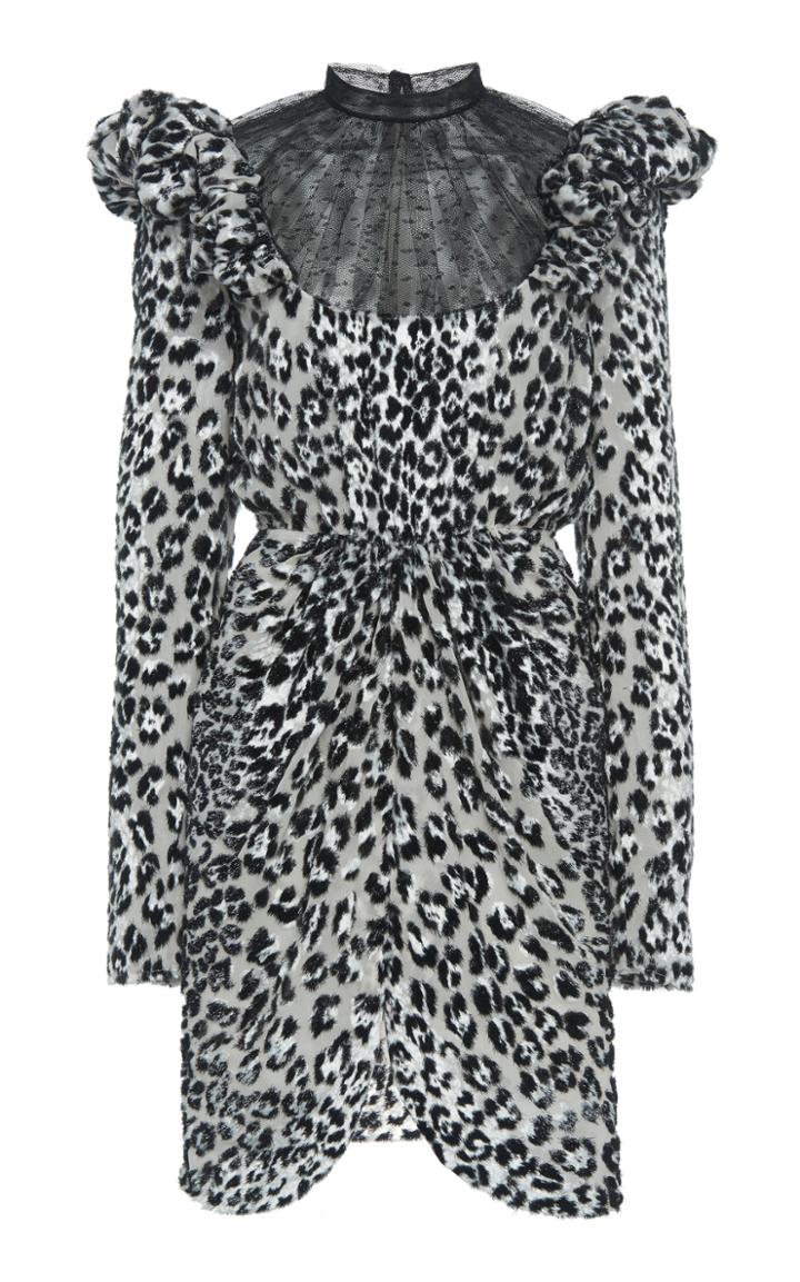 Giambattista Valli Swiss Dot-trimmed Leopard Devore Dress