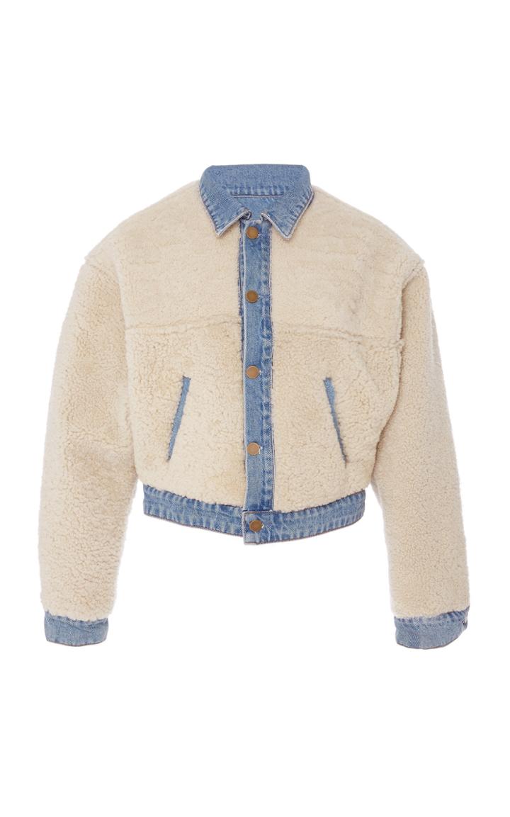 Grlfrnd Denim Sarai Reversible Cropped Shearling And Denim Jacket