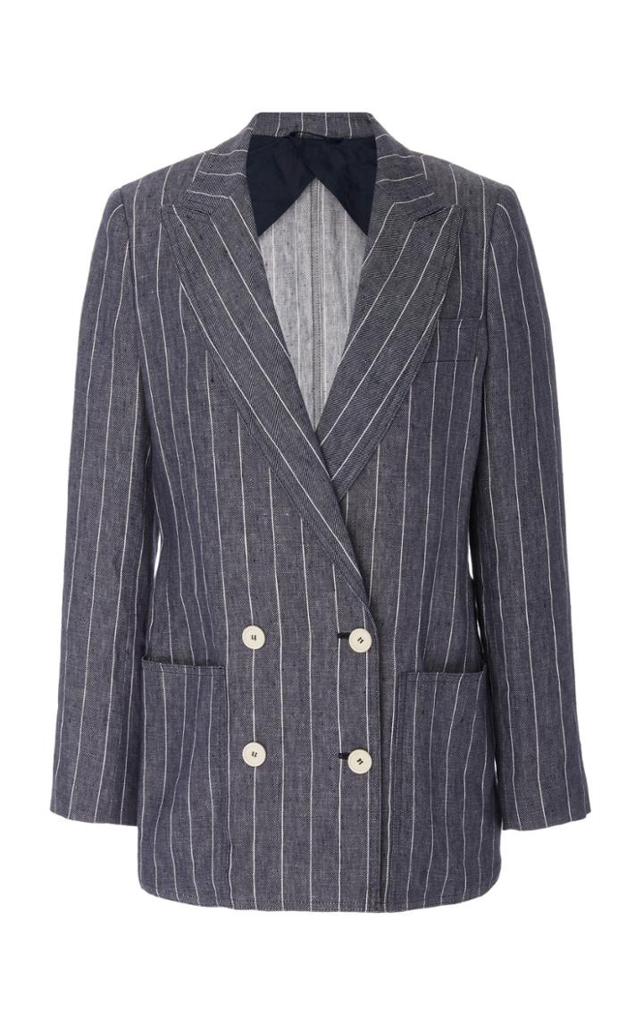 Max Mara Pinstriped Linen Double-breasted Blazer