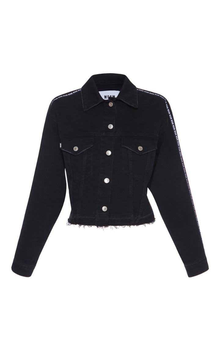 Msgm Dark Wash Striped Logo Denim Jacket