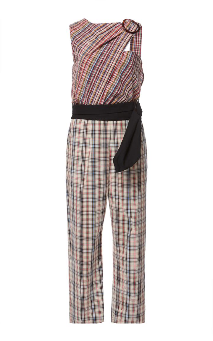 Isa Arfen Mixed Plaid Asymmetric Jumpsuit