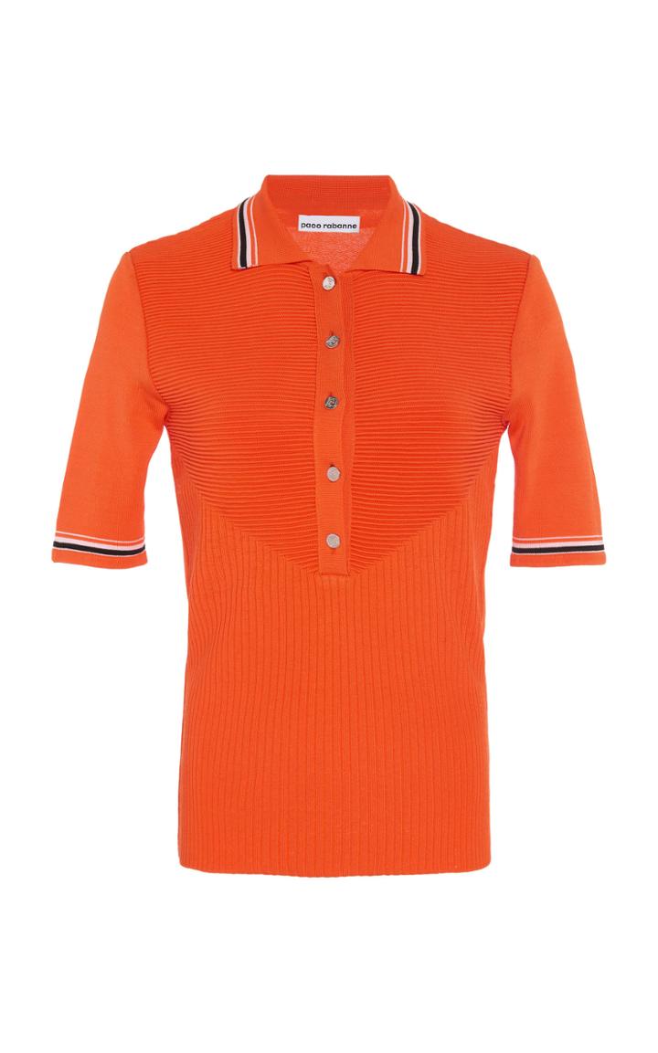 Moda Operandi Paco Rabanne Stripe-detailed Ribbed-knit Polo Shirt Size: Xs