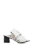 Proenza Schouler White Fringe Mules With Nickle Heels