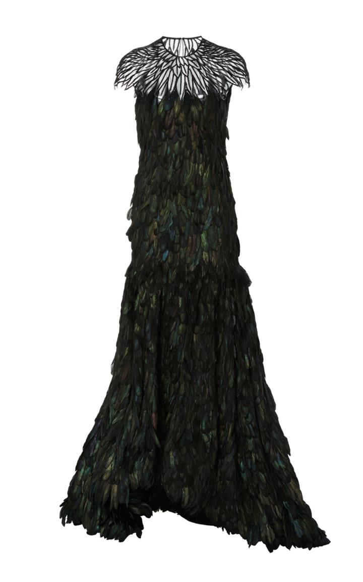 Naeem Khan Feather And Sequin Embroidered Gown