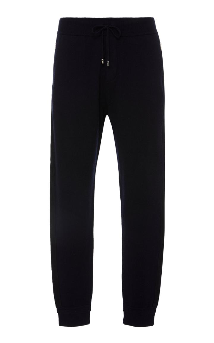 Ralph Lauren Suede-trimmed Striped Wool-blend Track Pants