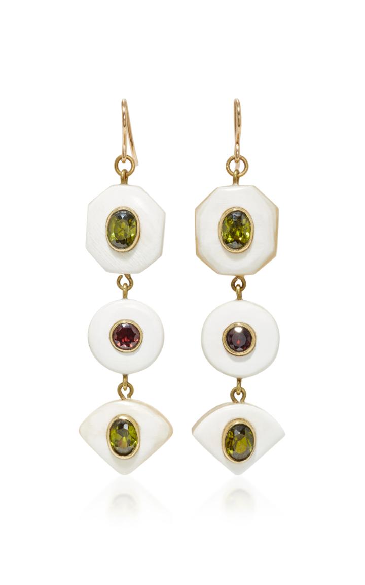 Ashley Pittman Gold-tone Horn Zircon And Garnet Earrings