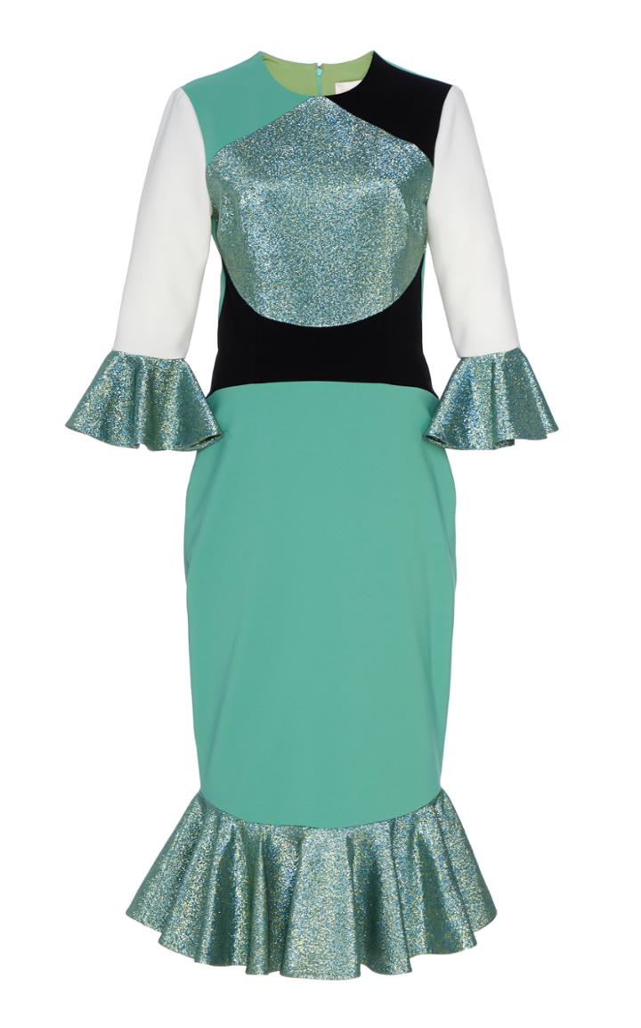 Moda Operandi Christian Siriano Ruffled Color-block Jersey Dress Size: 2