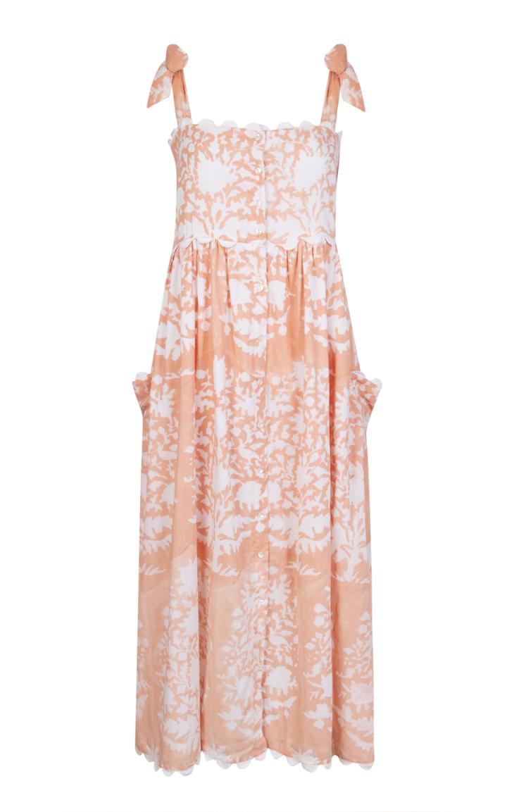 Moda Operandi Juliet Dunn Scallop-trimmed Palladio-print Cotton Midi Dress
