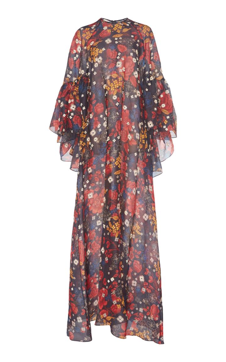 Biyan Gallie Floral Silk A-line Maxi Dress