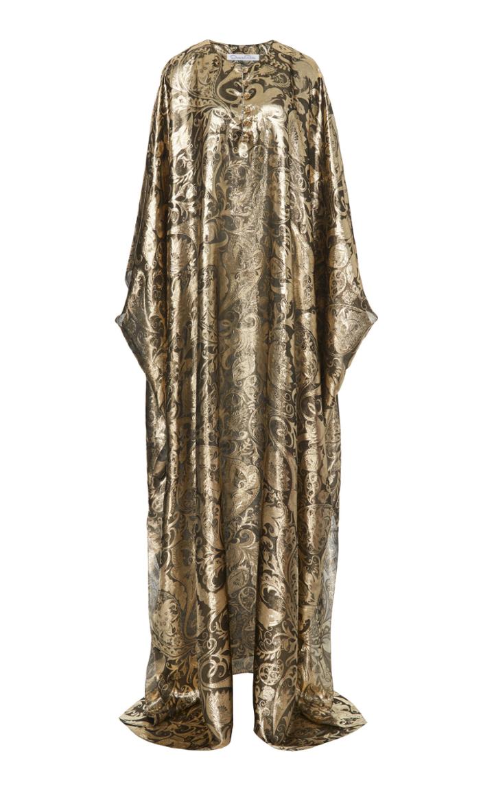 Oscar De La Renta Metallic Paisley Brocade Silk-blend Caftan