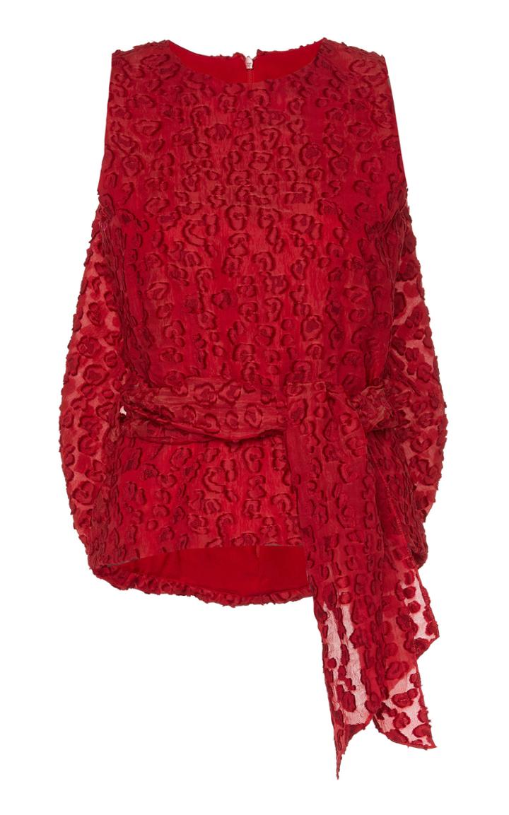 Brandon Maxwell Leopard Fil Coupe Bubble Back Blouse