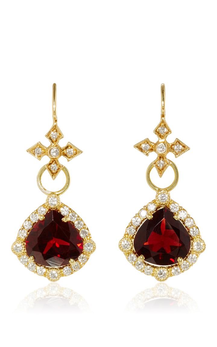 Erica Courtney Garnet Pear Drop Earrings With Maltese Cross Leverbacks