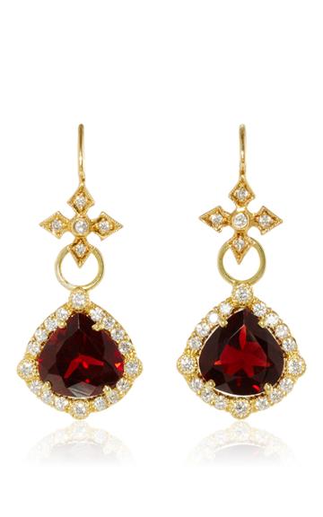 Erica Courtney Garnet Pear Drop Earrings With Maltese Cross Leverbacks