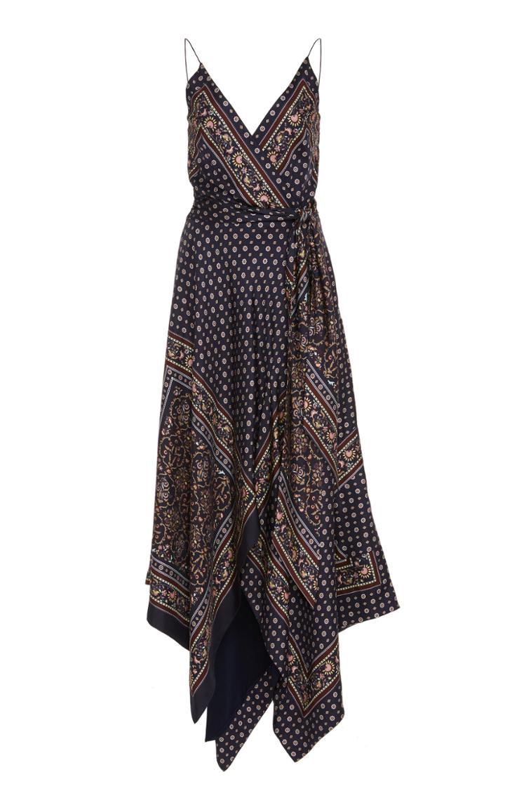 Jonathan Simkhai Printed Wrap Satin Dress