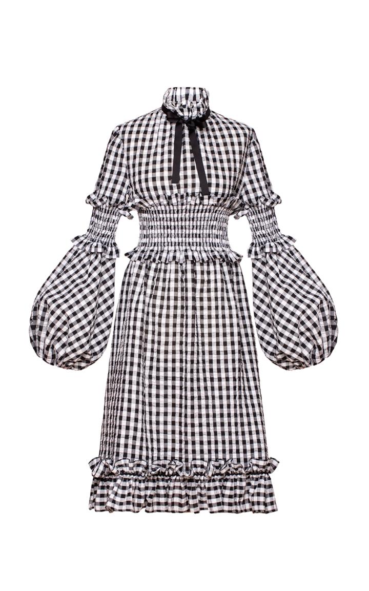 Marianna Senchina Gingham Balloon Sleeve Dress