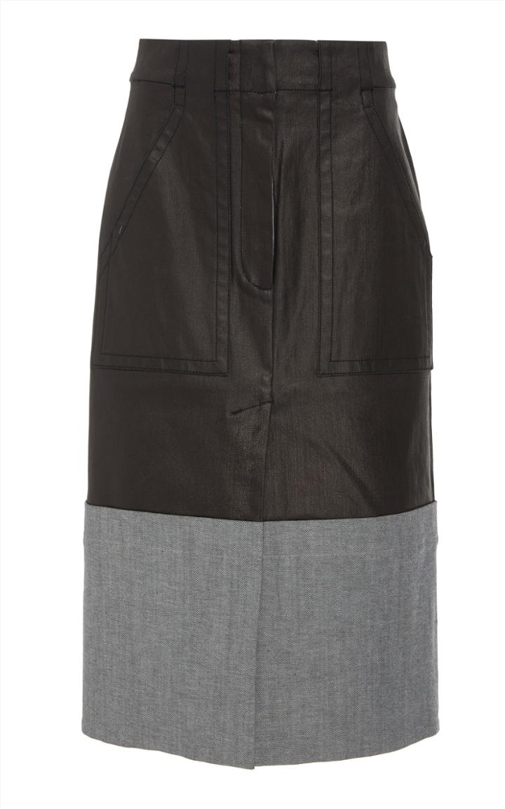 Tibi Coated Denim Cargo Pocket Skirt