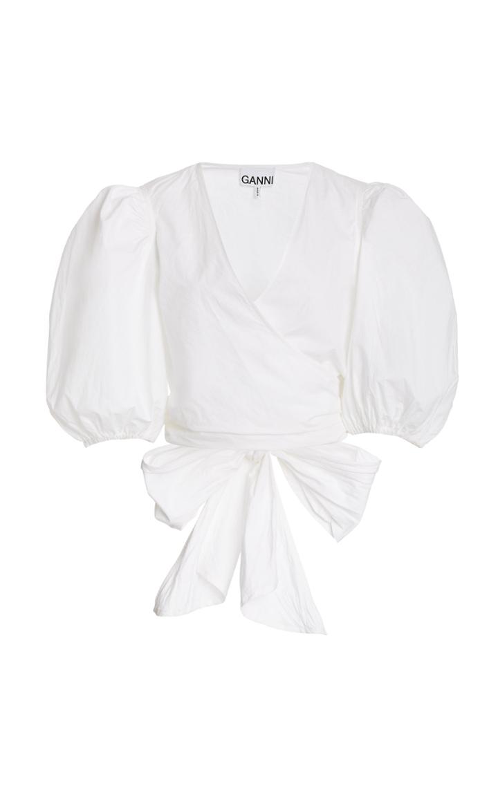 Ganni Cropped Cotton Poplin Blouse