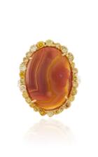 Kimberly Mcdonald One-of-a-kind Agate Ring With Natural Colored Diamonds Set In 18k Yellow Gold