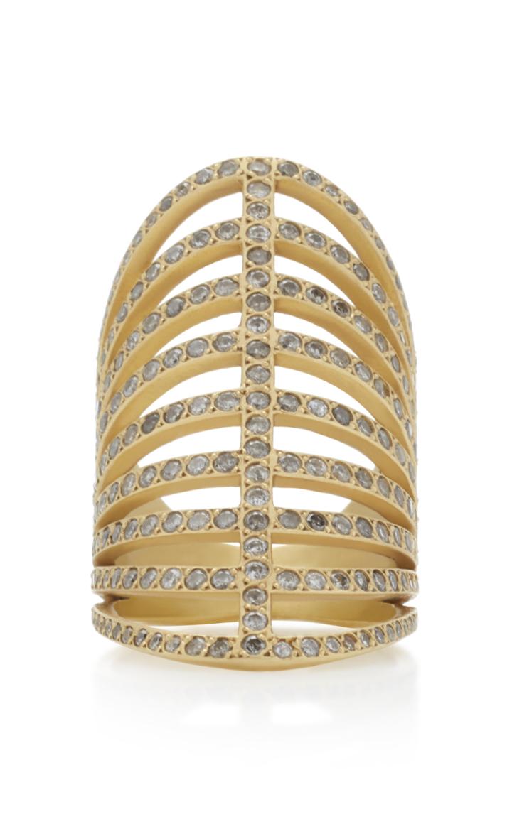 Lfrank 9 Row Corset Ring With Grey Diamond Pave