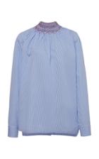 Prada Embroidered Smocked Cotton-poplin Shirt Size: 44